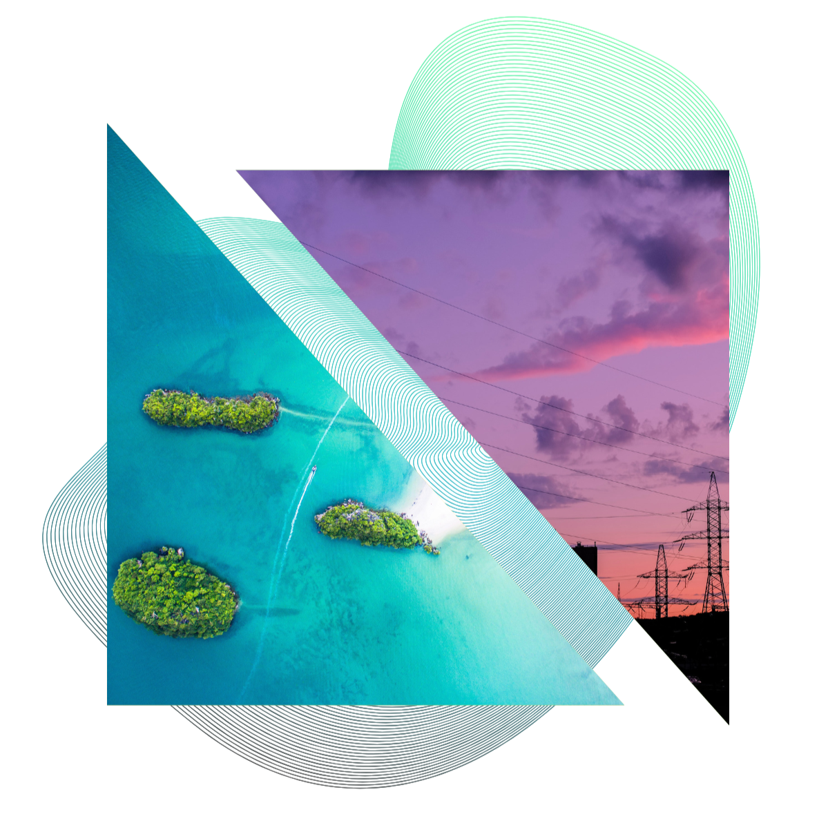 abstract graphic with ocean and pink sky
